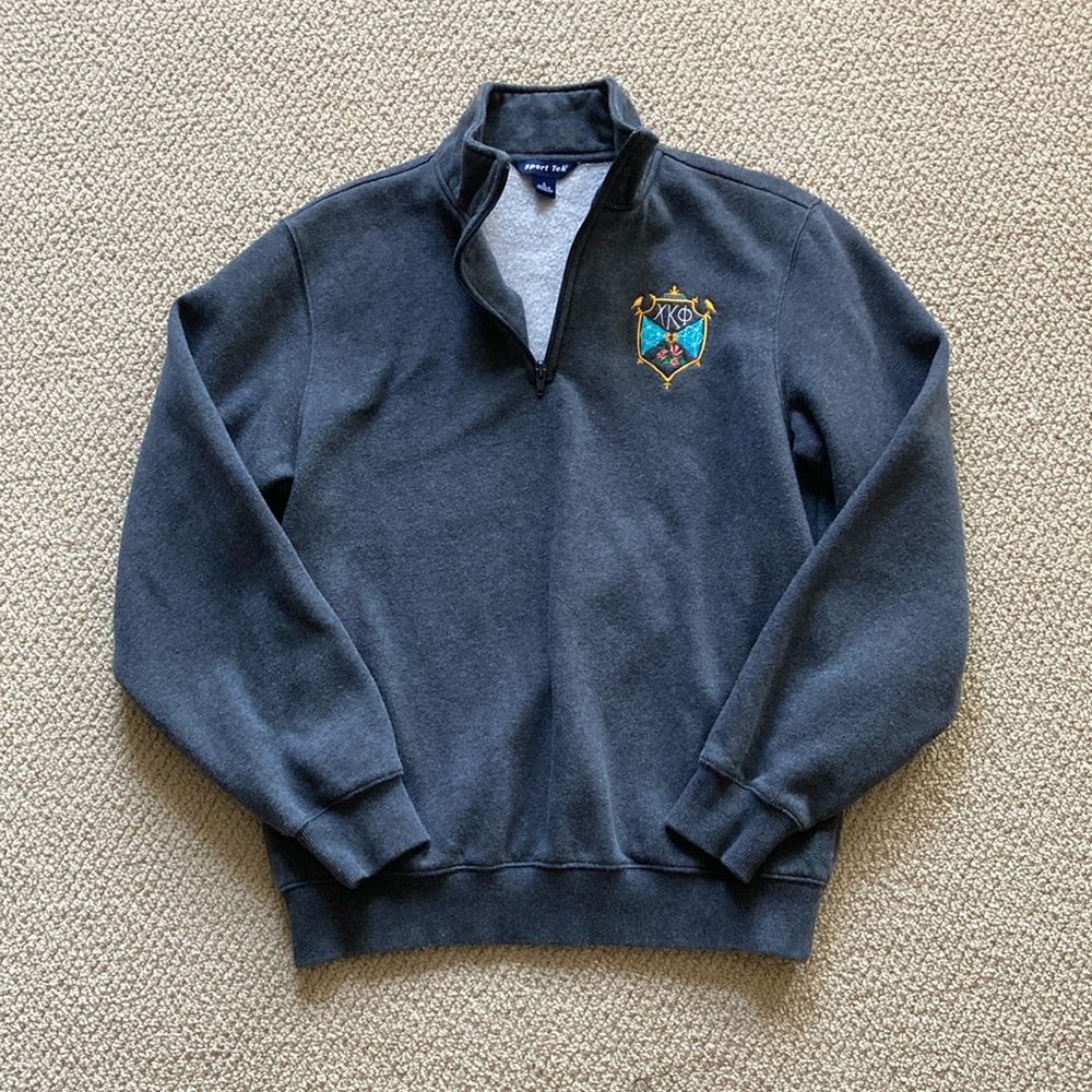 Sport-Tek Chi Kappa Phi Sorority Half Zip Sweater Soft Plush Grey Size Small EUC